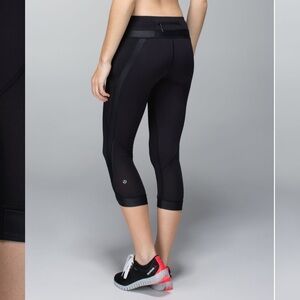 Floral Trim Black lululemon chase me crop ll workout leggings size 12